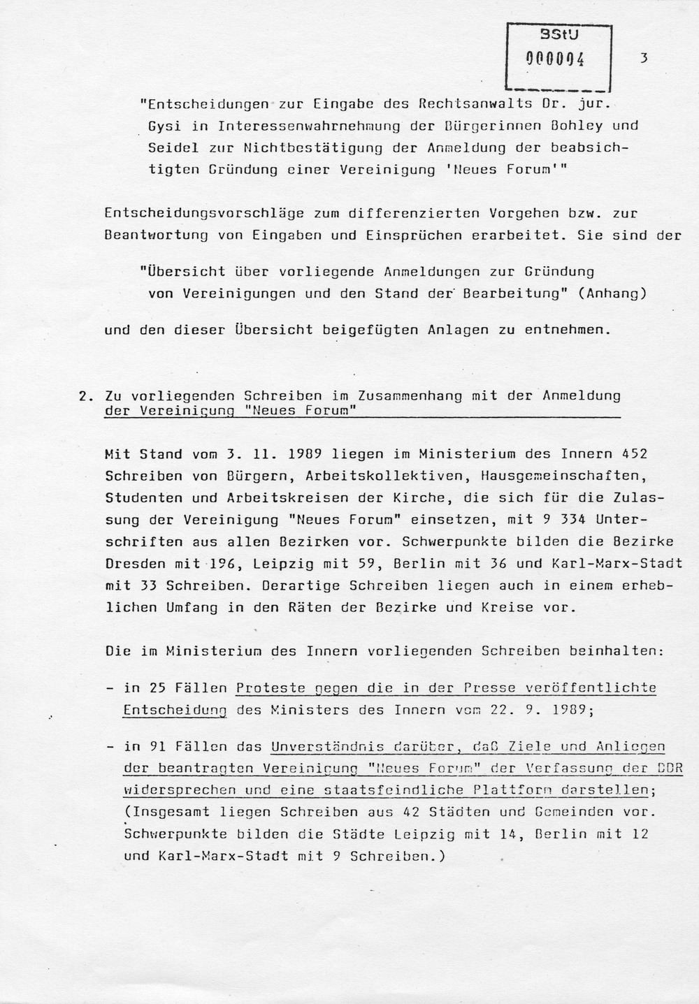 Auskunftsmaterial der Staatssicherheit zum Umgang mit dem Verbot des Neuen Forums