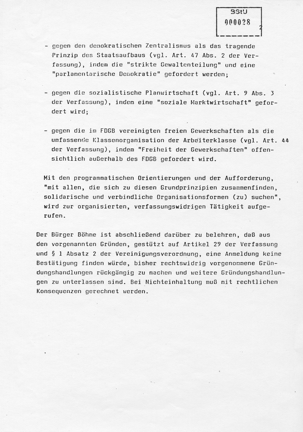 Auskunftsmaterial der Staatssicherheit zum Umgang mit dem Verbot des Neuen Forums