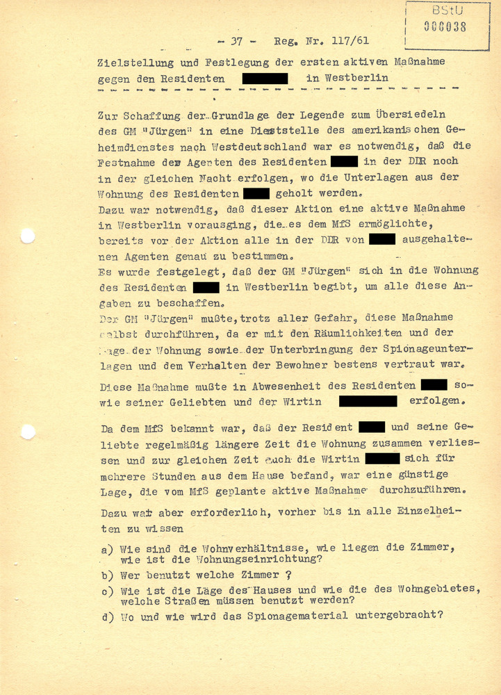 Perspektivplan für den Geheimen Mitarbeiter „Jürgen“