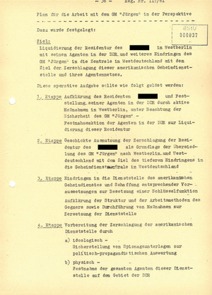 Perspektivplan für den Geheimen Mitarbeiter „Jürgen“