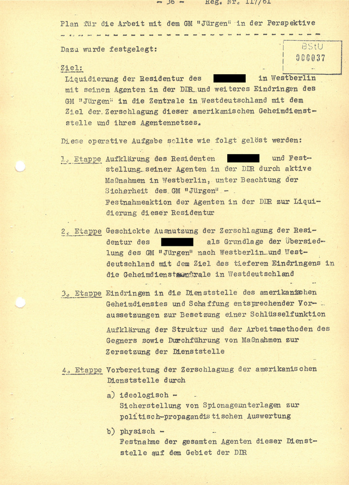 Perspektivplan für den Geheimen Mitarbeiter „Jürgen“