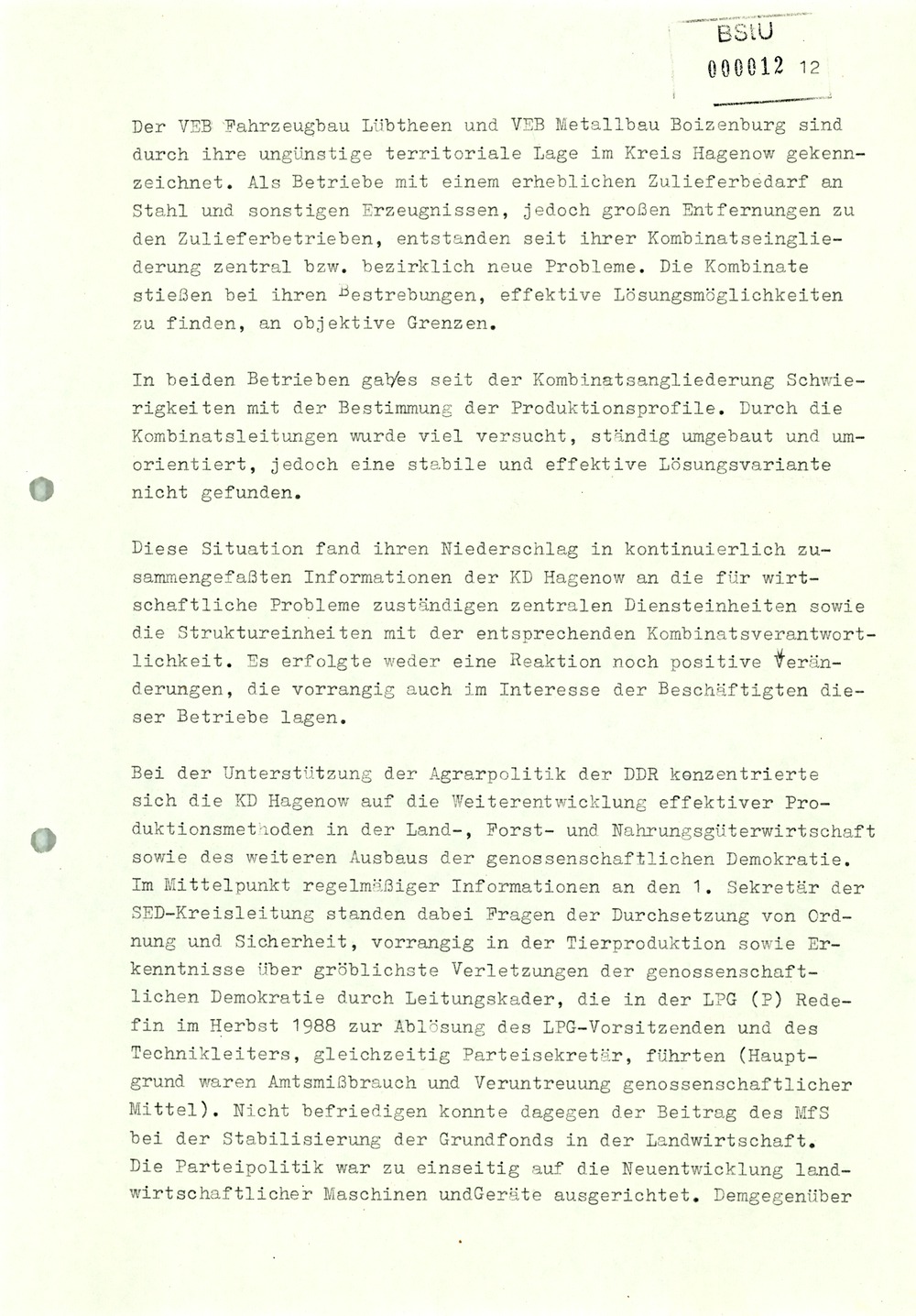 Diplomarbeit: "Sicherheitspolitik der ehemaligen SED-Parteiführung in den Jahren 1988/89 in der Arbeit der Kreisdienststelle Hagenow"