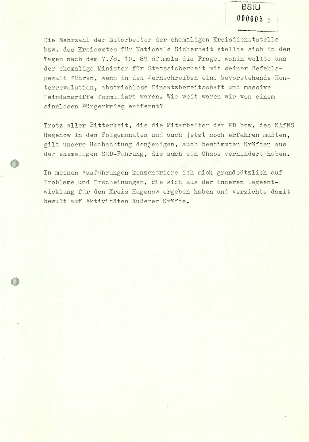 Diplomarbeit: "Sicherheitspolitik der ehemaligen SED-Parteiführung in den Jahren 1988/89 in der Arbeit der Kreisdienststelle Hagenow"
