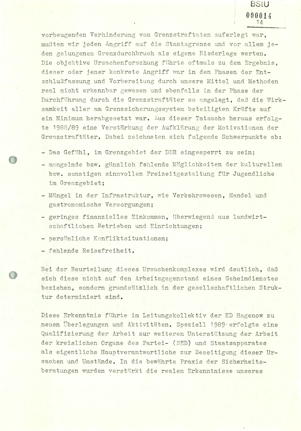 Diplomarbeit: "Sicherheitspolitik der ehemaligen SED-Parteiführung in den Jahren 1988/89 in der Arbeit der Kreisdienststelle Hagenow"