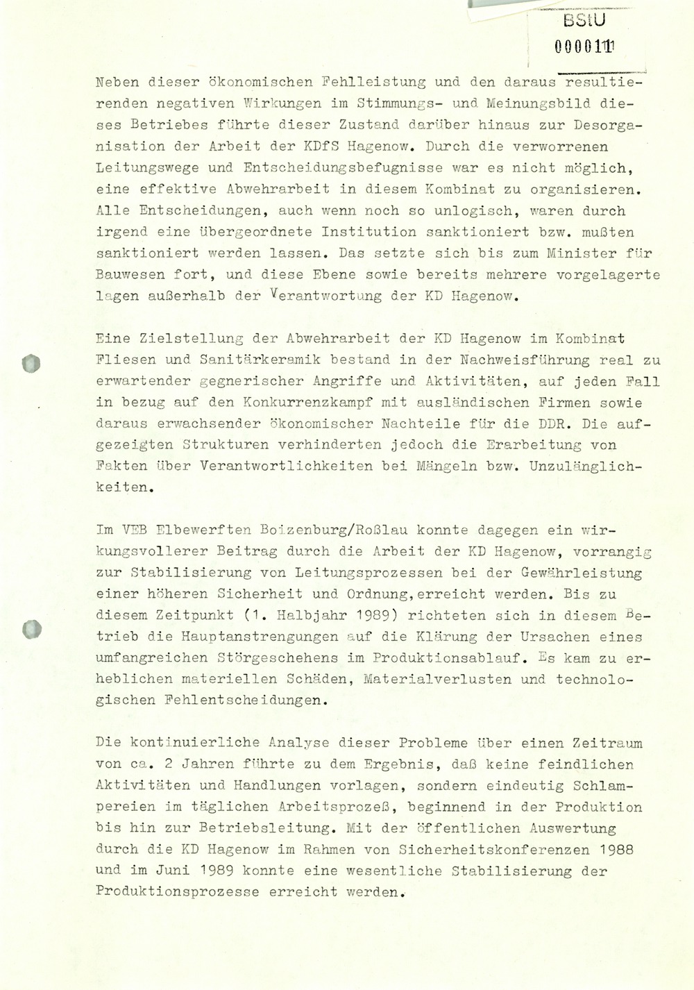 Diplomarbeit: "Sicherheitspolitik der ehemaligen SED-Parteiführung in den Jahren 1988/89 in der Arbeit der Kreisdienststelle Hagenow"