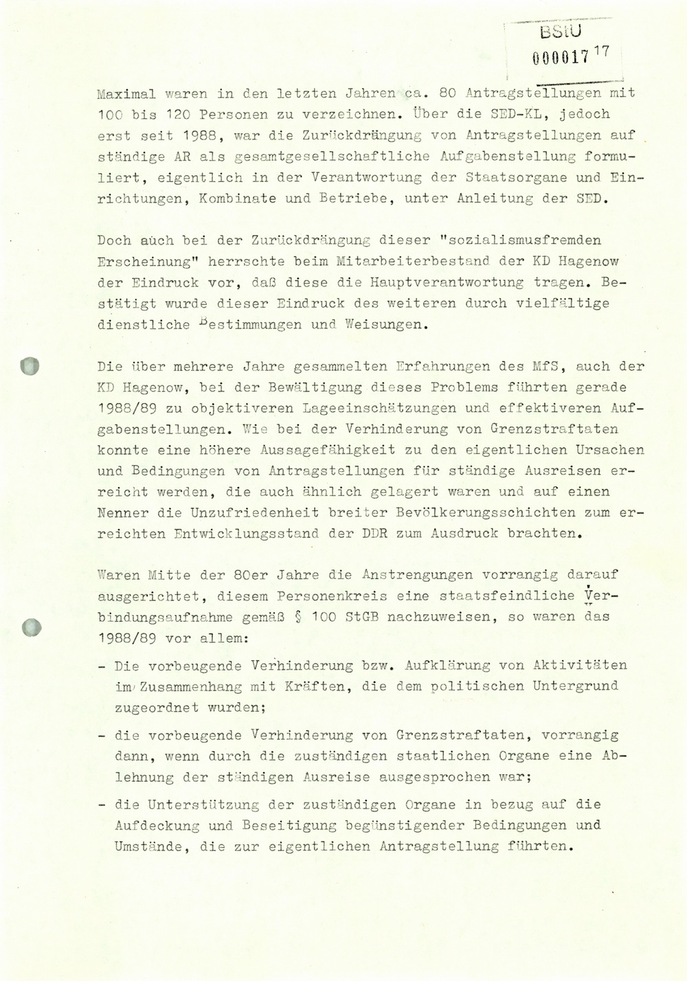 Diplomarbeit: "Sicherheitspolitik der ehemaligen SED-Parteiführung in den Jahren 1988/89 in der Arbeit der Kreisdienststelle Hagenow"