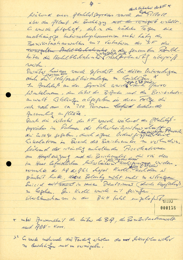 Entwurf eines Fernschreibens des Leiters des AfNS-Bezirksamtes Suhl Generalmajor Gerhard Lange