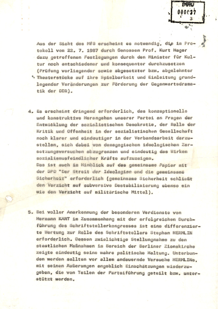 Einschätzung der HA XX zum X. Schriftstellerkongress der DDR