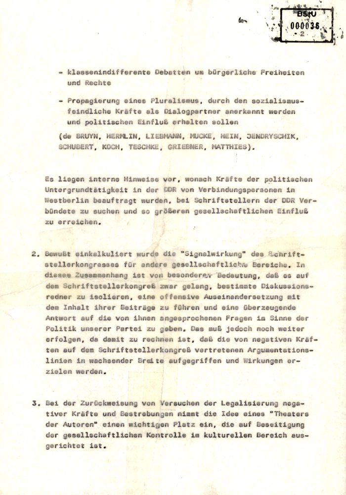 Einschätzung der HA XX zum X. Schriftstellerkongress der DDR