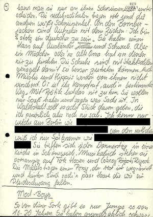Handschriftliche Notizen über Jugendkulturen in Potsdam