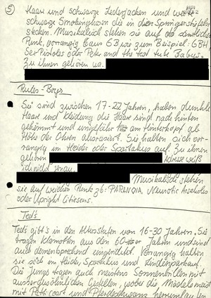 Handschriftliche Notizen über Jugendkulturen in Potsdam