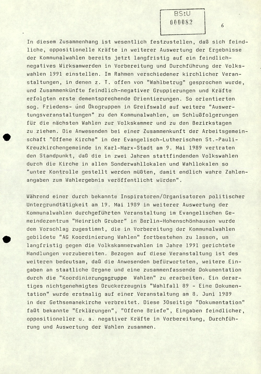 Zu Protestaktivitäten im Zusammenhang mit den Kommunalwahlen 1989