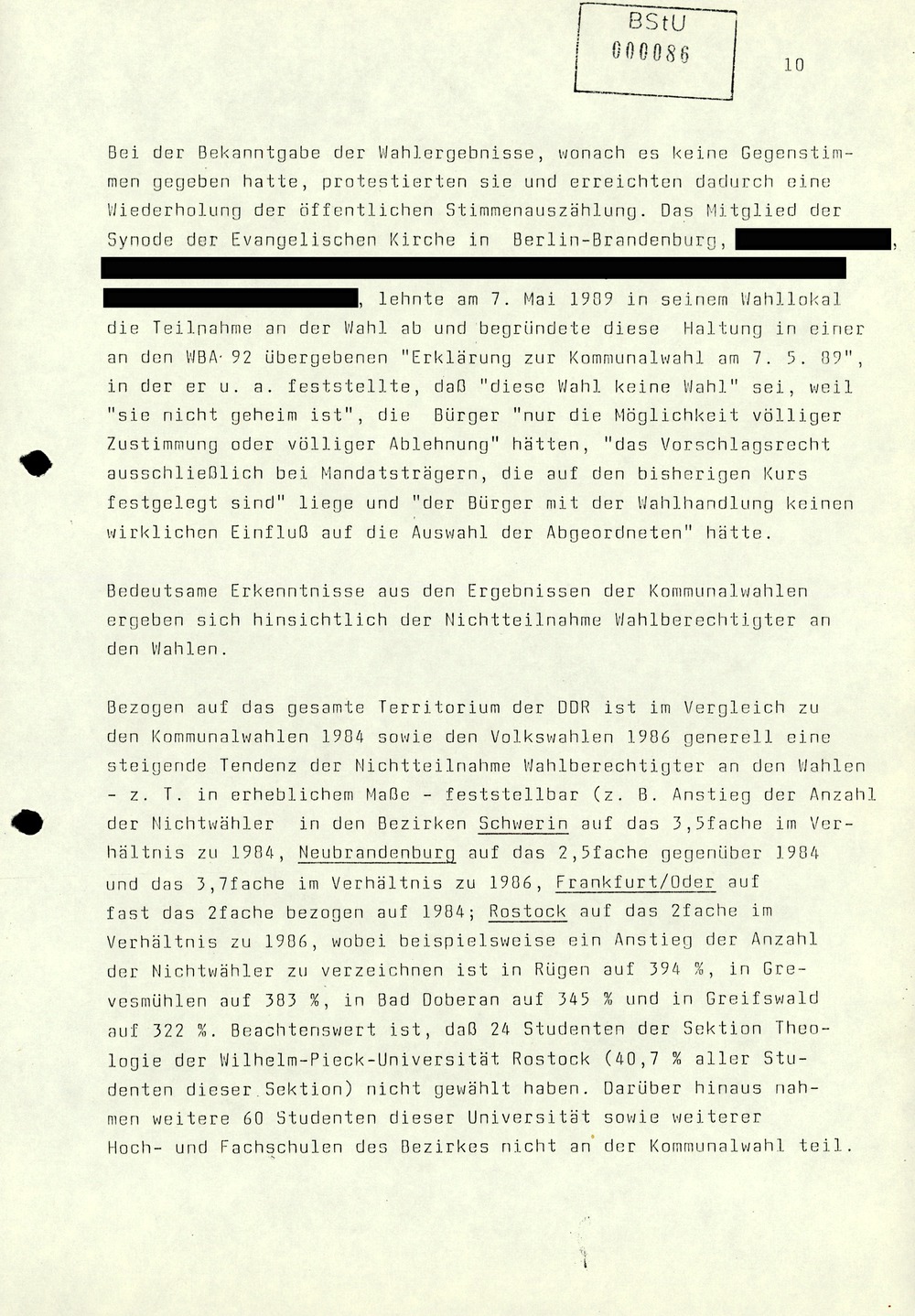 Zu Protestaktivitäten im Zusammenhang mit den Kommunalwahlen 1989