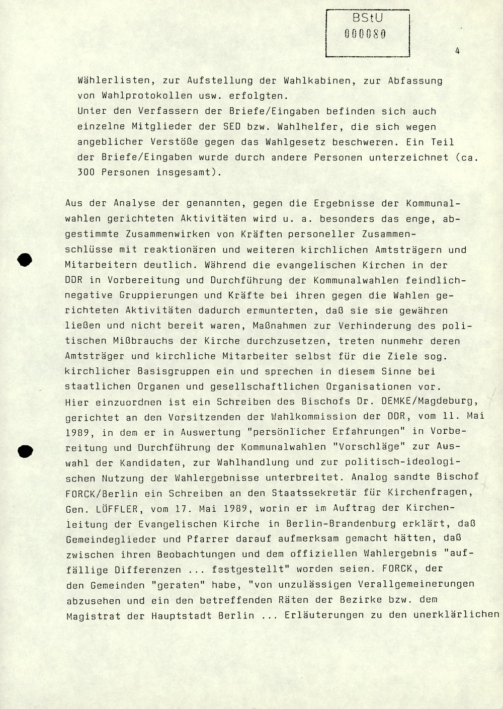 Zu Protestaktivitäten im Zusammenhang mit den Kommunalwahlen 1989