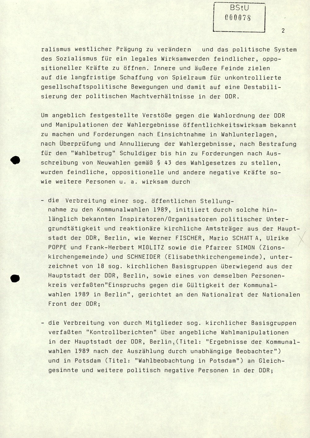 Zu Protestaktivitäten im Zusammenhang mit den Kommunalwahlen 1989