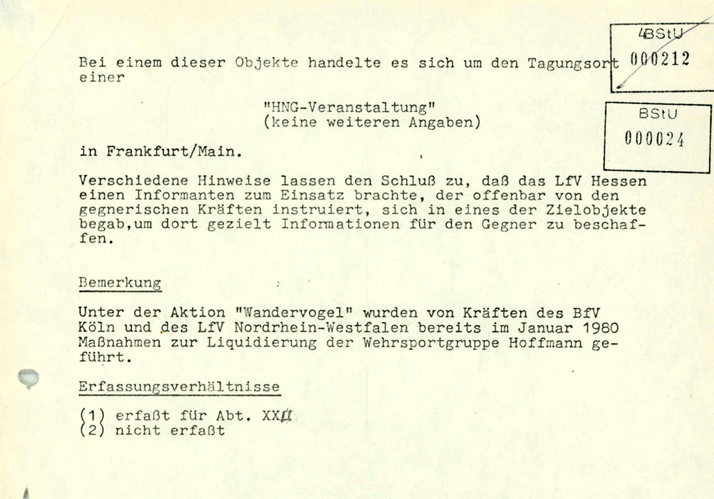 Bericht über Ermittlungen des Verfassungsschutzes im Vorfeld des Oktoberfestattentats 1980