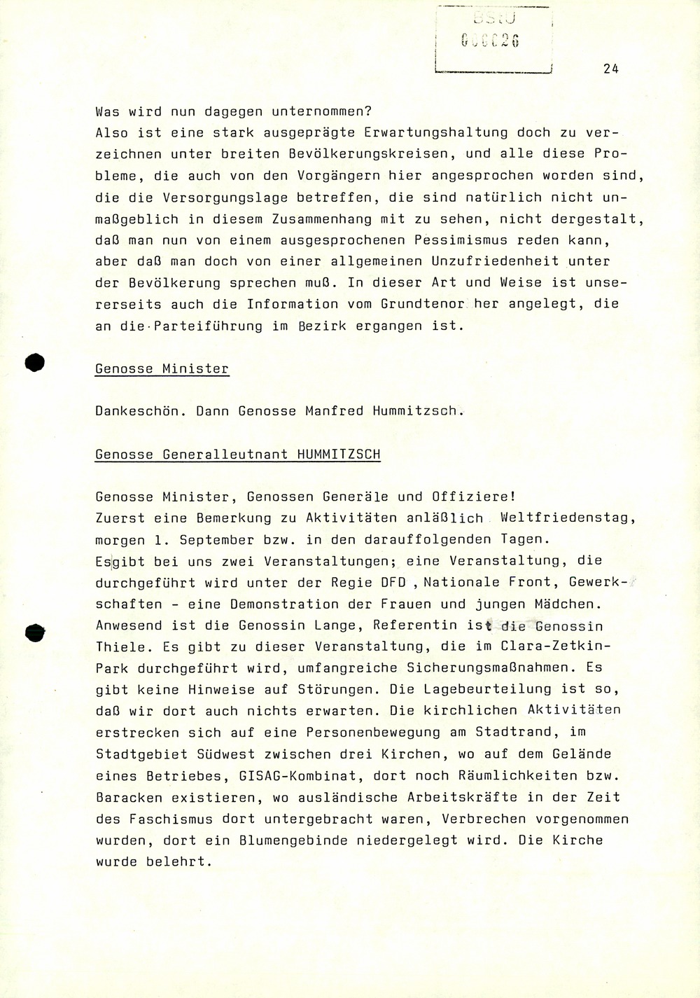 Dienstbesprechung zwischen Mielke und den Chefs der Bezirksverwaltungen