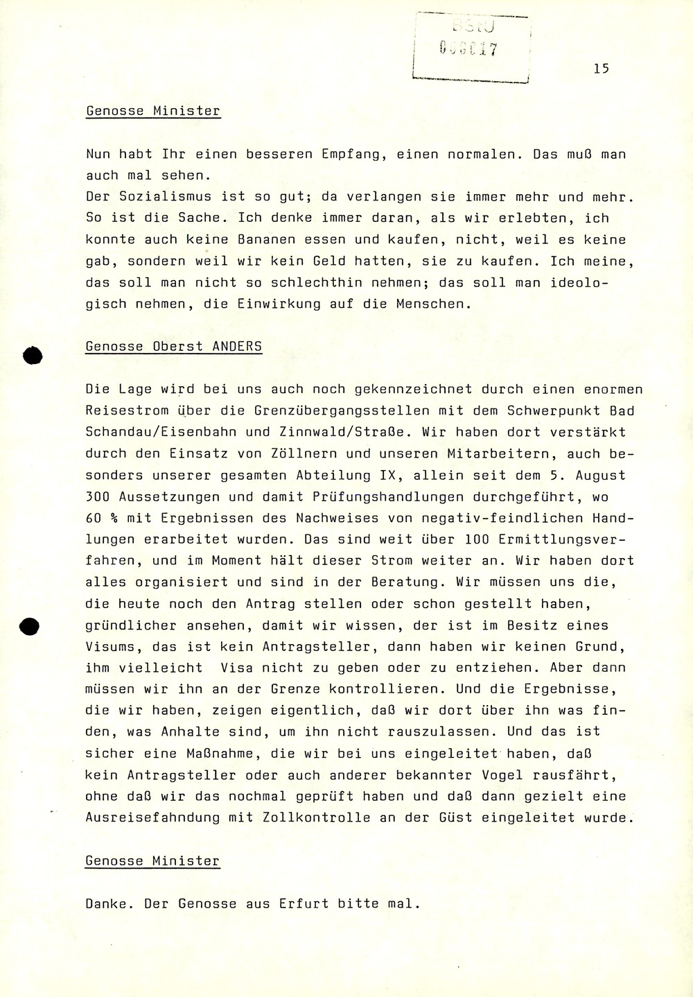 Dienstbesprechung zwischen Mielke und den Chefs der Bezirksverwaltungen
