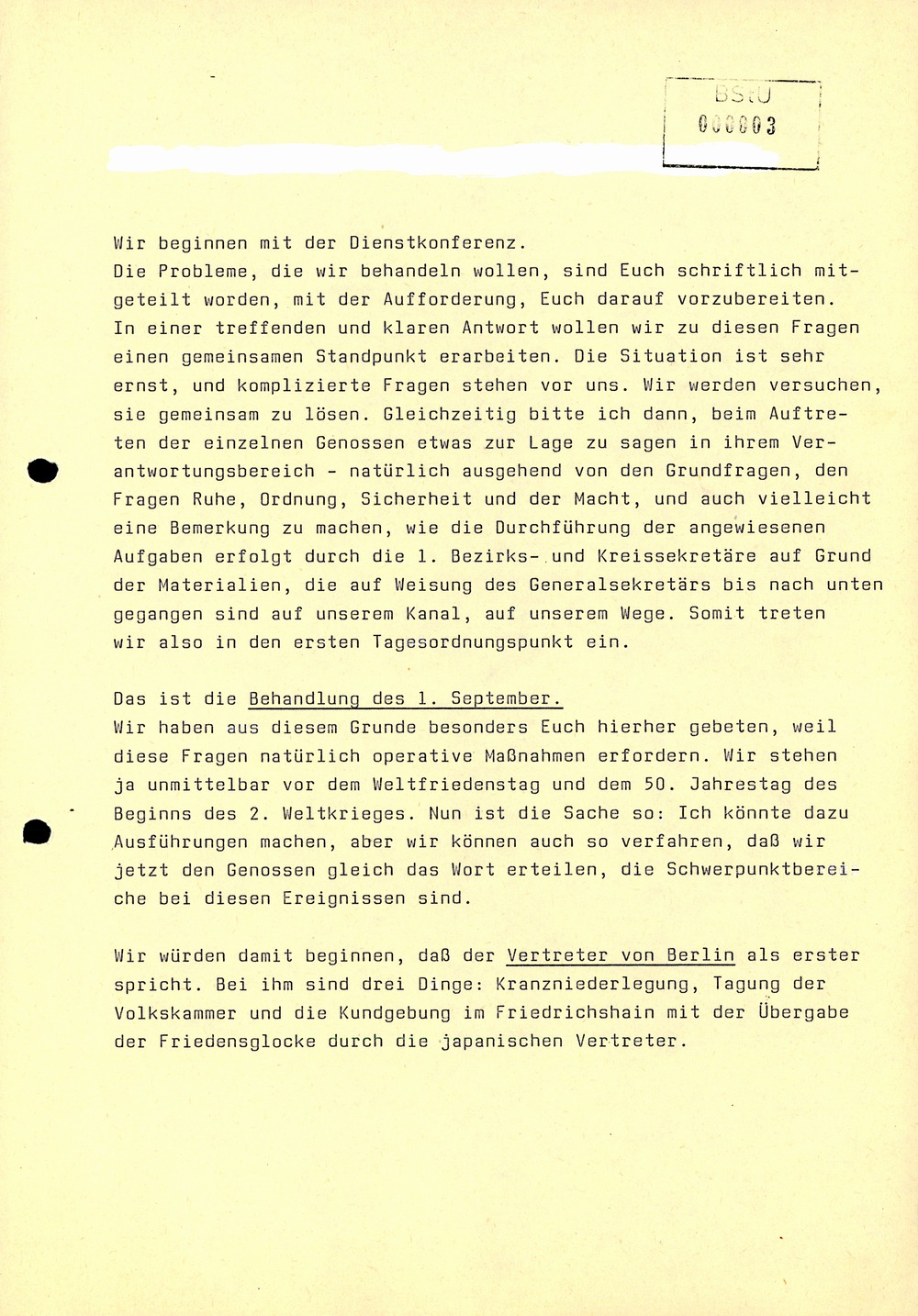 Dienstbesprechung zwischen Mielke und den Chefs der Bezirksverwaltungen