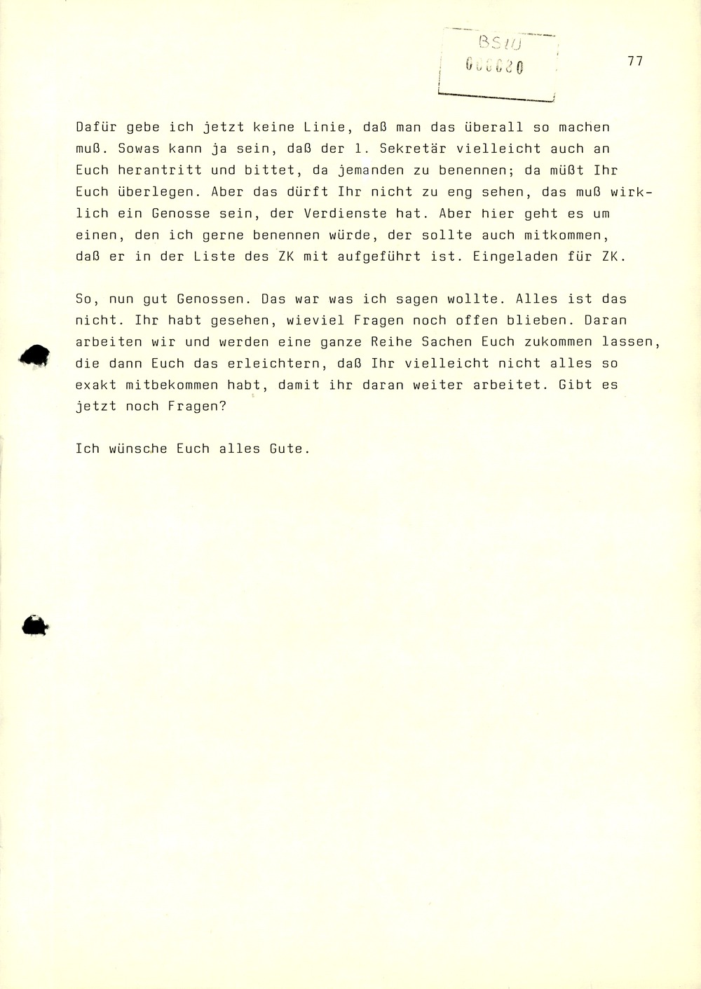 Dienstbesprechung zwischen Mielke und den Chefs der Bezirksverwaltungen