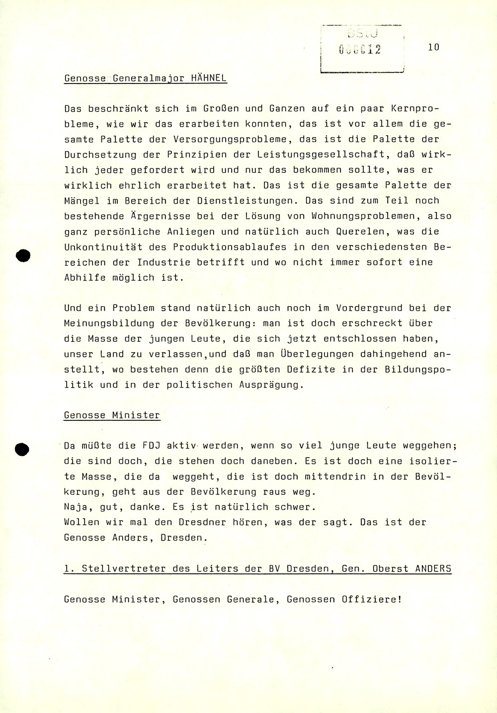 Dienstbesprechung zwischen Mielke und den Chefs der Bezirksverwaltungen