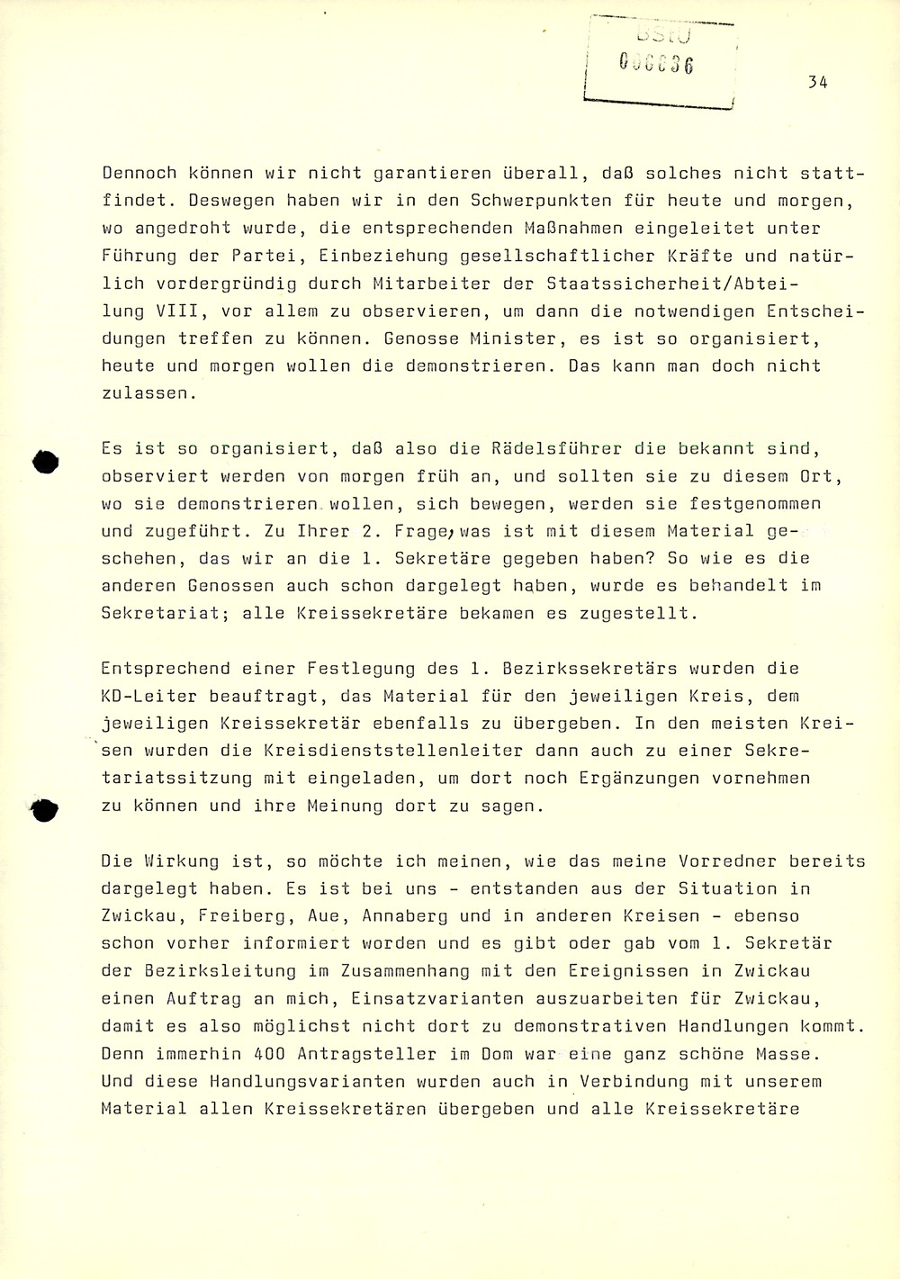 Dienstbesprechung zwischen Mielke und den Chefs der Bezirksverwaltungen