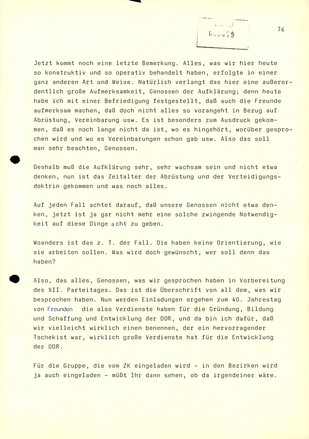 Dienstbesprechung zwischen Mielke und den Chefs der Bezirksverwaltungen