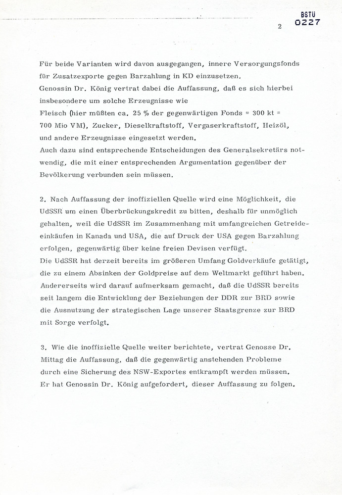 Information zur Situation der Zahlungsbilanz der DDR 1982