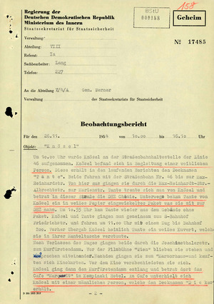Bericht über eine Beobachtung von Karl Laurenz in West-Berlin
