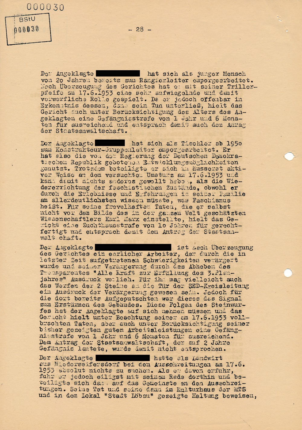 Urteil des Bezirksgerichts Dresden gegen Beteiligte am Volksaufstand