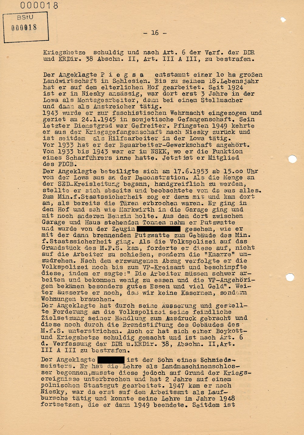 Urteil des Bezirksgerichts Dresden gegen Beteiligte am Volksaufstand