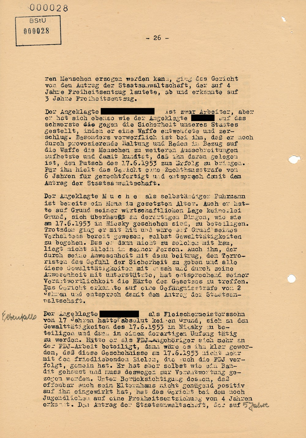 Urteil des Bezirksgerichts Dresden gegen Beteiligte am Volksaufstand