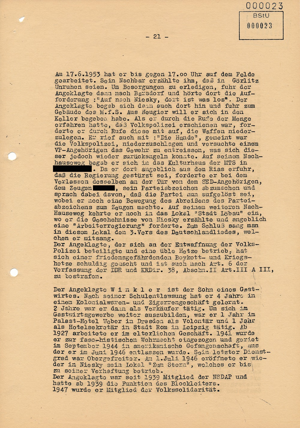 Urteil des Bezirksgerichts Dresden gegen Beteiligte am Volksaufstand