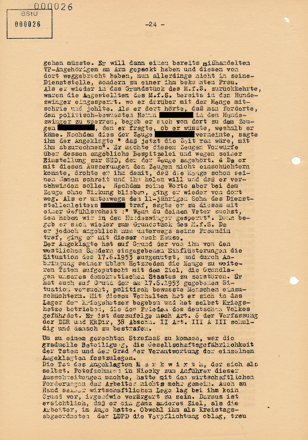 Urteil des Bezirksgerichts Dresden gegen Beteiligte am Volksaufstand