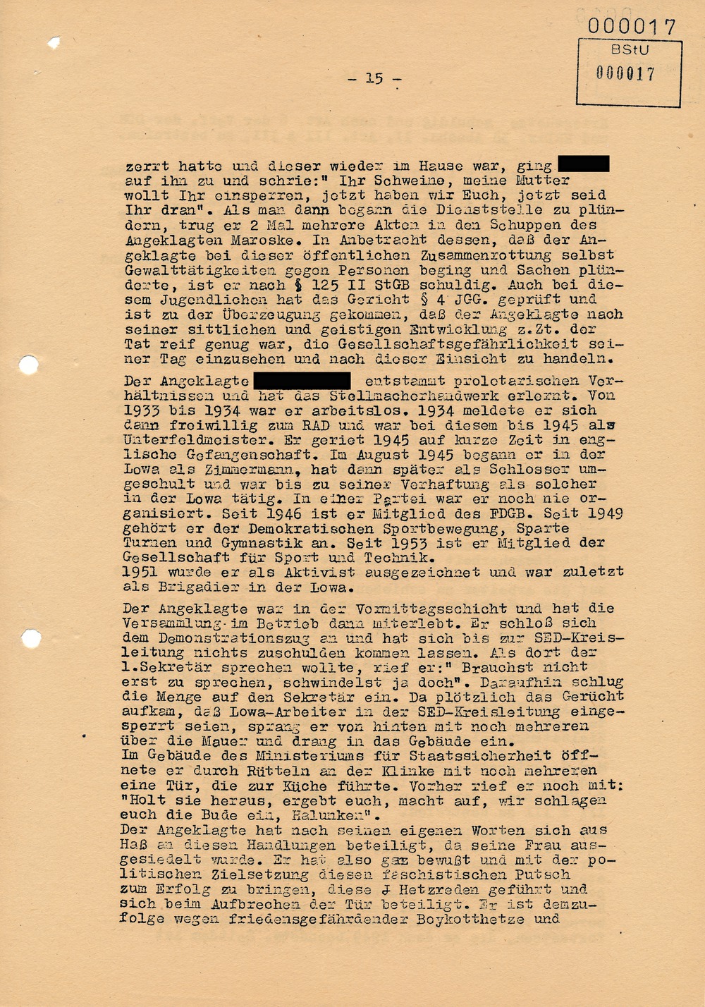 Urteil des Bezirksgerichts Dresden gegen Beteiligte am Volksaufstand