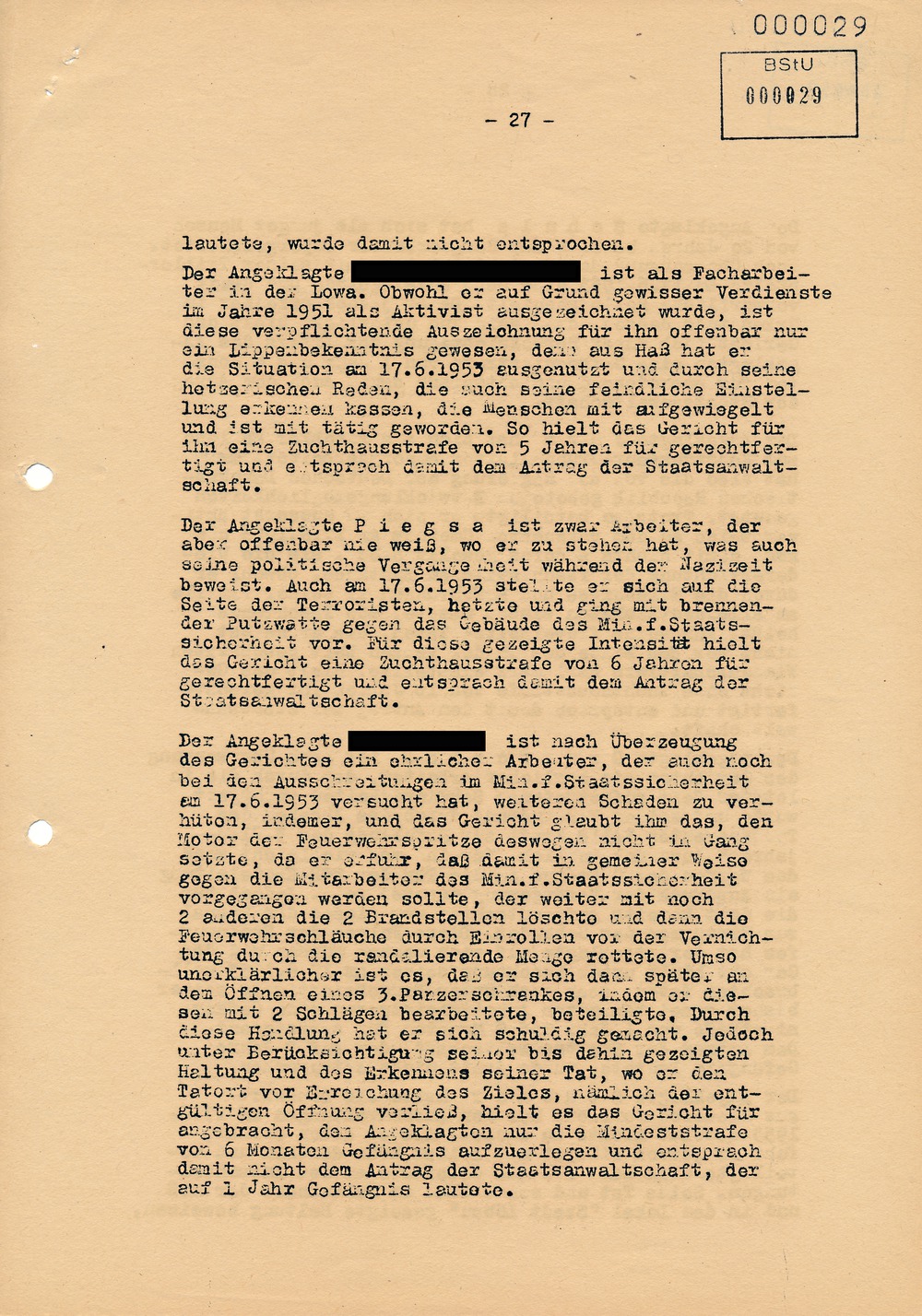 Urteil des Bezirksgerichts Dresden gegen Beteiligte am Volksaufstand