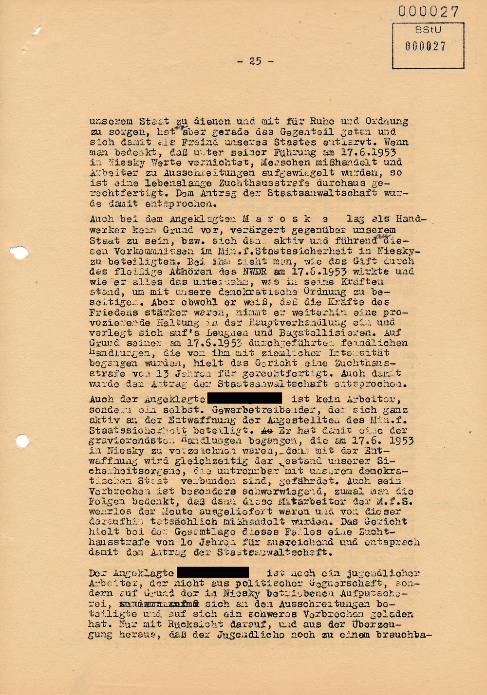 Urteil des Bezirksgerichts Dresden gegen Beteiligte am Volksaufstand