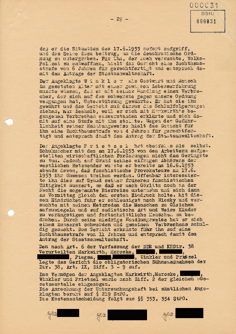 Urteil des Bezirksgerichts Dresden gegen Beteiligte am Volksaufstand