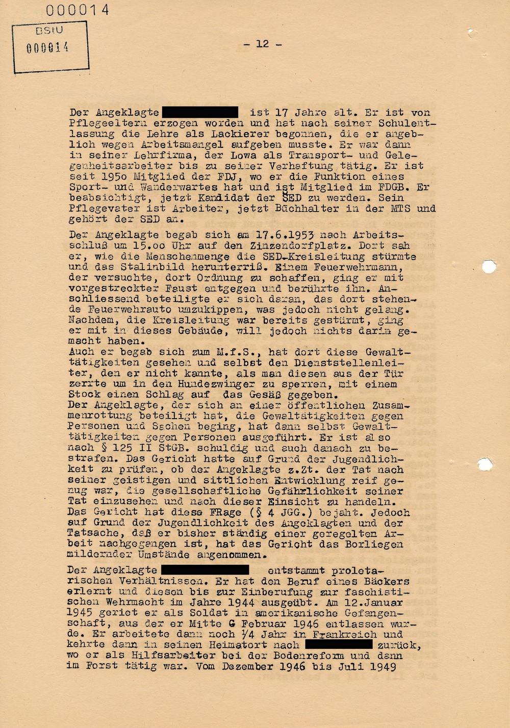 Urteil des Bezirksgerichts Dresden gegen Beteiligte am Volksaufstand