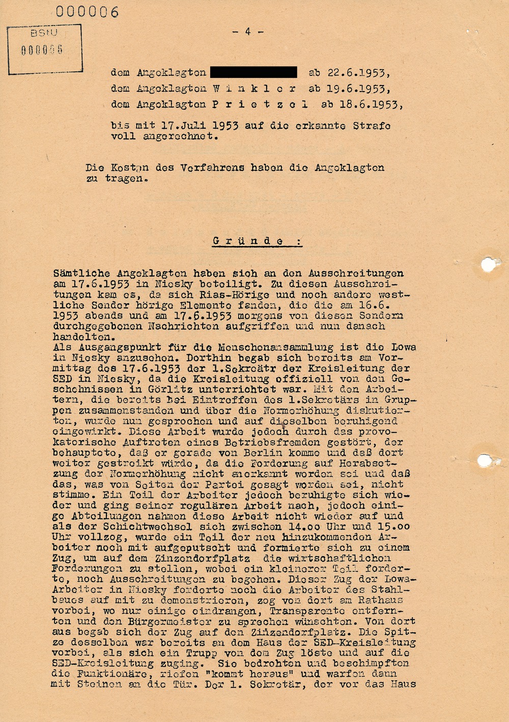 Urteil des Bezirksgerichts Dresden gegen Beteiligte am Volksaufstand