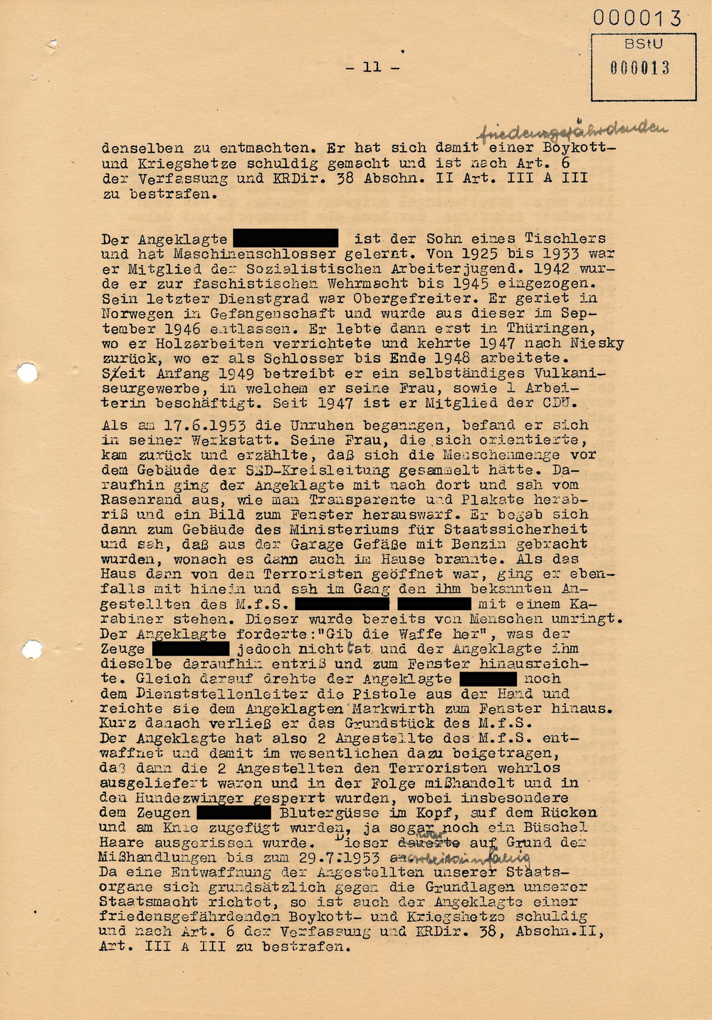 Urteil des Bezirksgerichts Dresden gegen Beteiligte am Volksaufstand