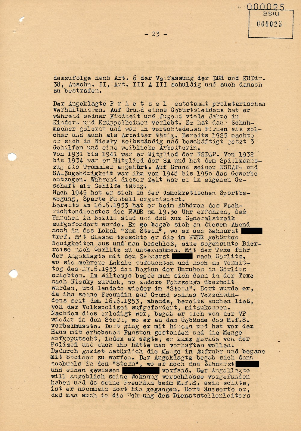 Urteil des Bezirksgerichts Dresden gegen Beteiligte am Volksaufstand