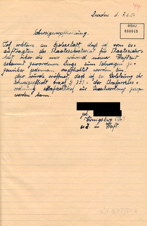 Während der Haft erzwungene "Schweigeverpflichtung" eines nach dem des 17. Juni 1953 verurteilten Arbeiters