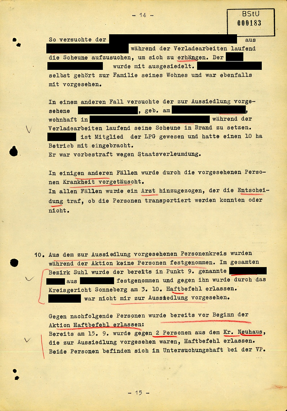 Abschlussbericht der Bezirksverwaltung Suhl zur Aktion "Festigung"