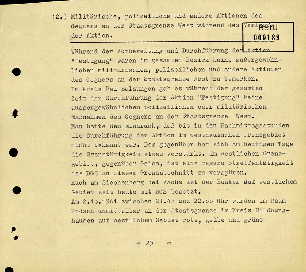 Abschlussbericht der Bezirksverwaltung Suhl zur Aktion "Festigung"