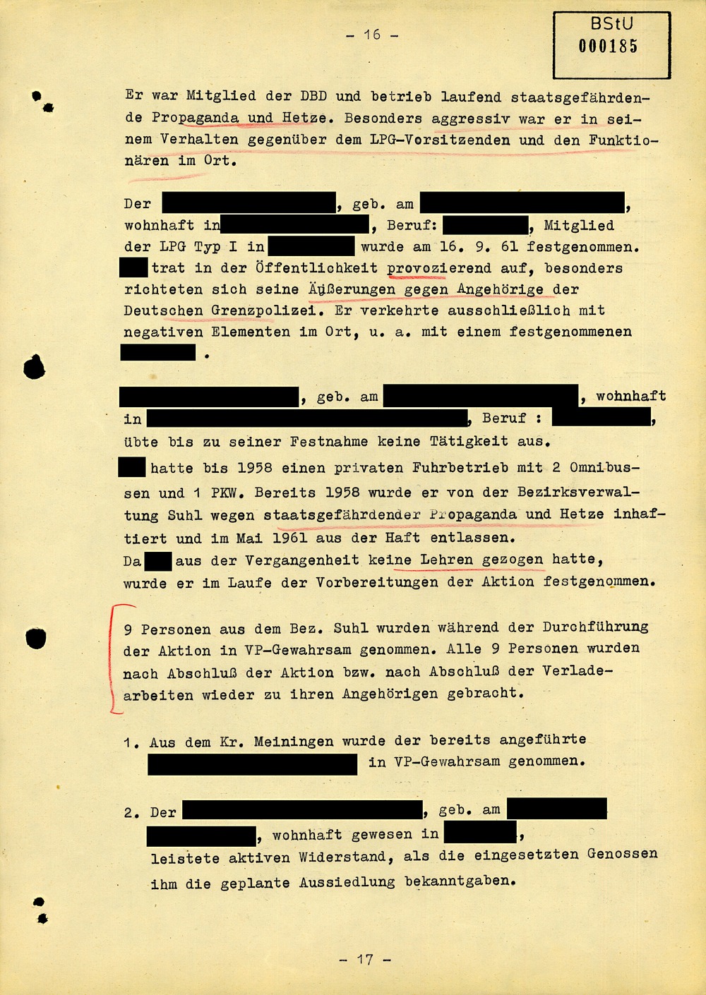 Abschlussbericht der Bezirksverwaltung Suhl zur Aktion "Festigung"