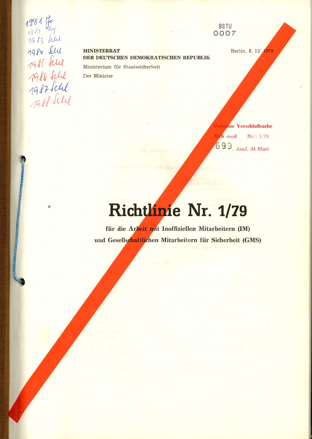 Richtlinie 1/79 für die Arbeit mit Inoffiziellen Mitarbeitern und Gesellschaftlichen Mitarbeitern für Sicherheit