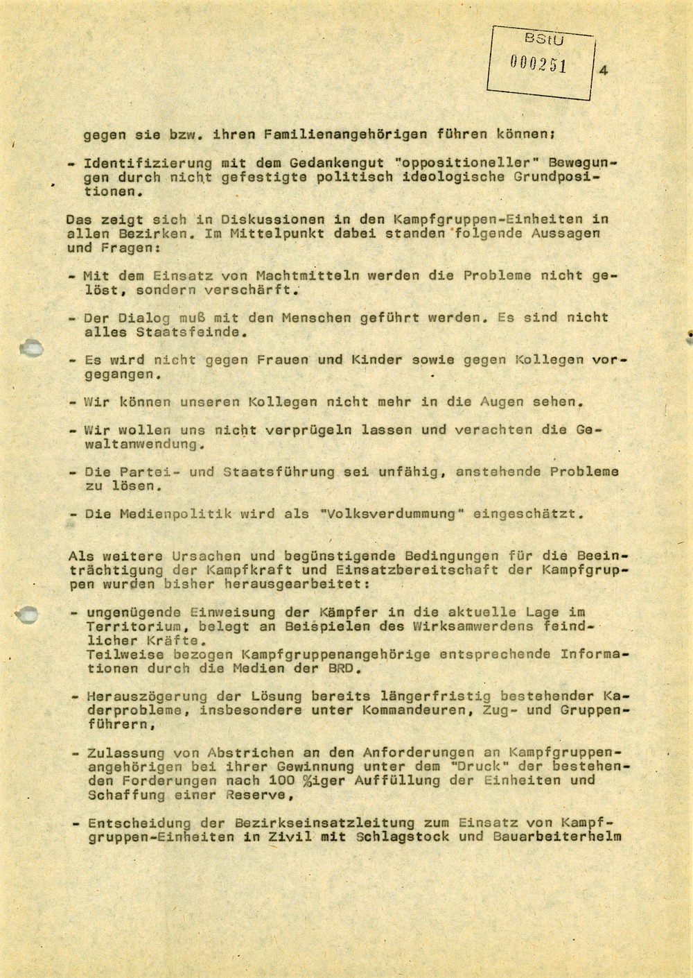 Einschätzung der Einsatzbereitschaft der Kampfgruppen bei der Aktion "Jubiläum 40"