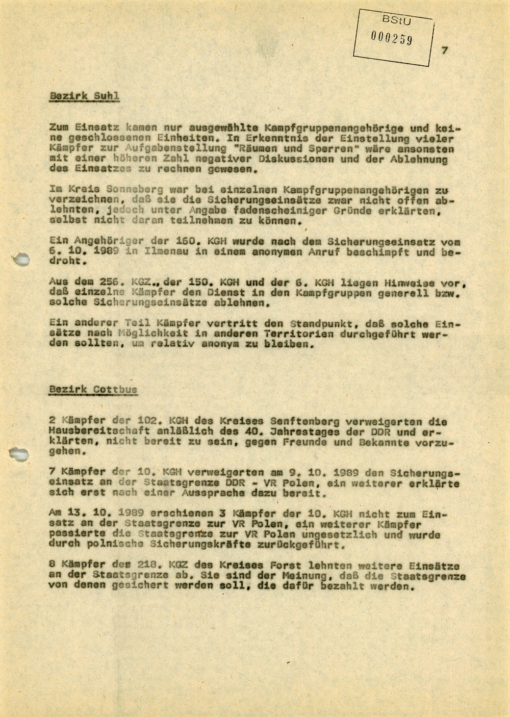 Einschätzung der Einsatzbereitschaft der Kampfgruppen bei der Aktion "Jubiläum 40"