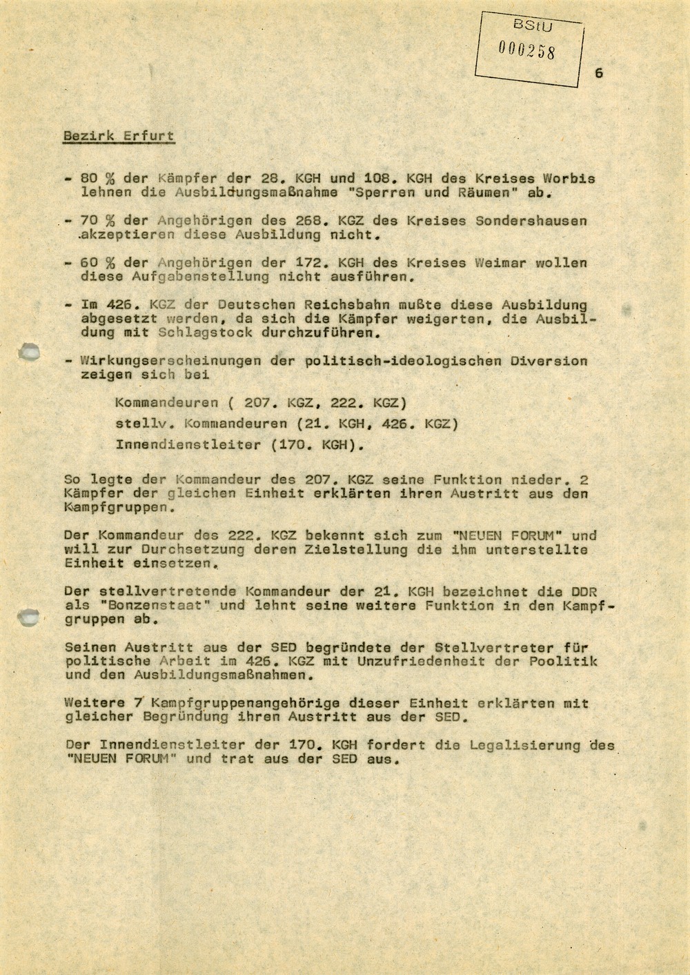 Einschätzung der Einsatzbereitschaft der Kampfgruppen bei der Aktion "Jubiläum 40"